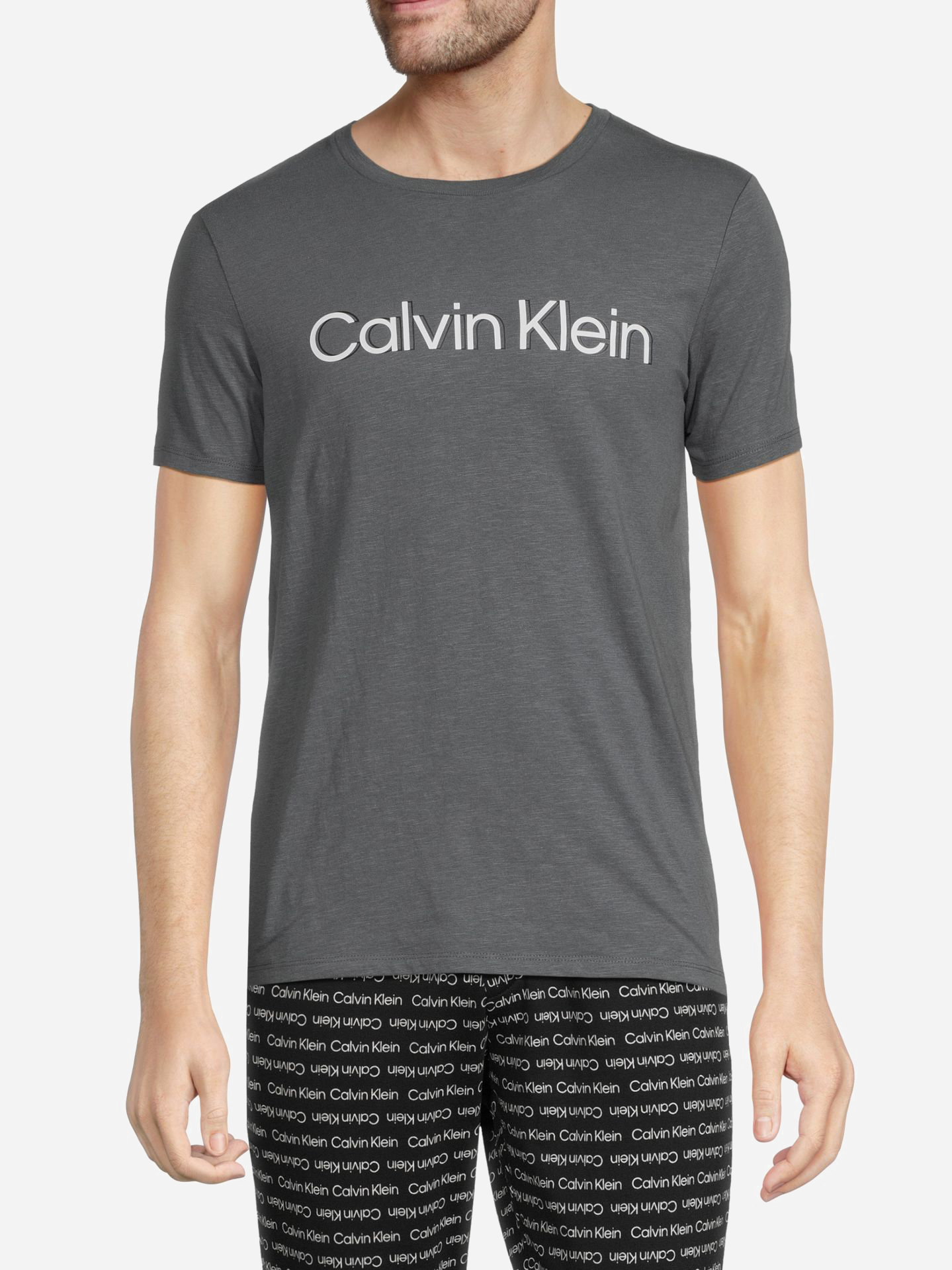 Акція на Піжамна футболка чоловіча бавовняна Calvin Klein 295899545 L Сіра від Rozetka