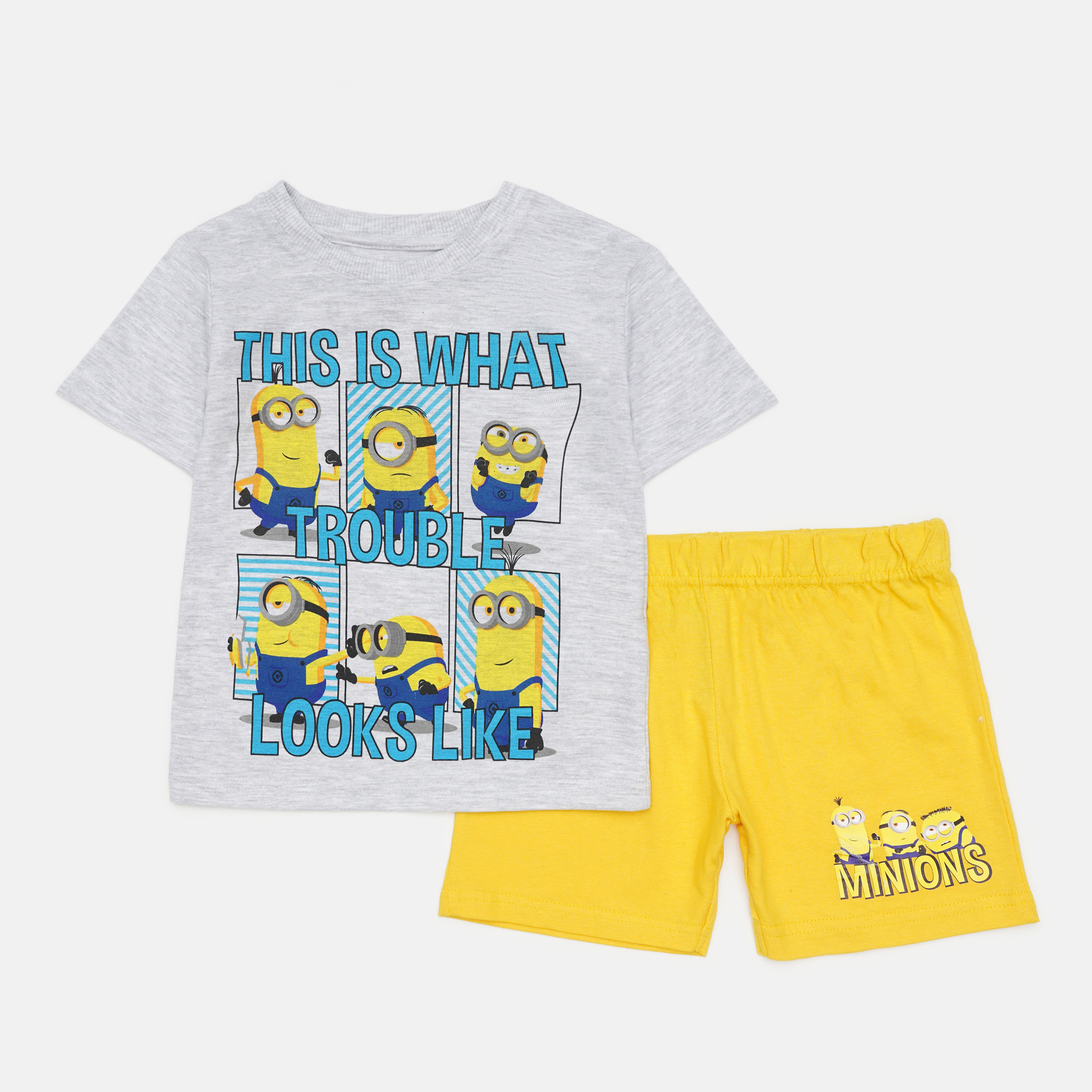 Акция на Піжама літня дитяча (футболка + шорти) Disney Minions MIN 52 04 768 110 см Сірий/Жовтий от Rozetka