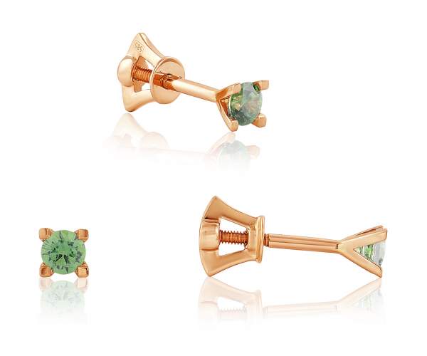 

Серьги-пусеты золотые с камнями SWAROVSKI Zirconia "Классика", С4010GSWFGREEN