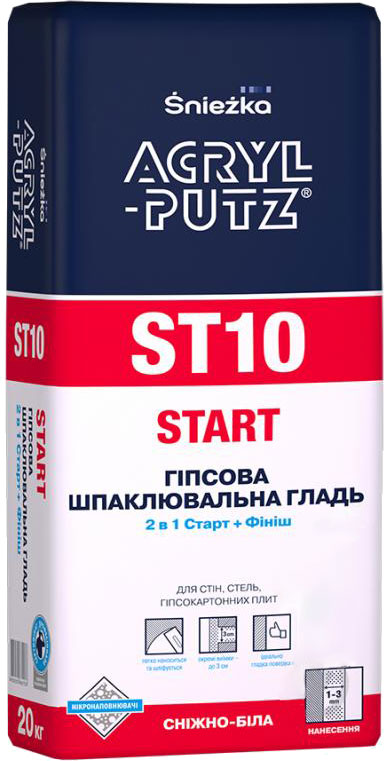 Шпаклевка гипсовая Sniezka Acryl-Putz ST10 стартовая + финишная 20 кг ...