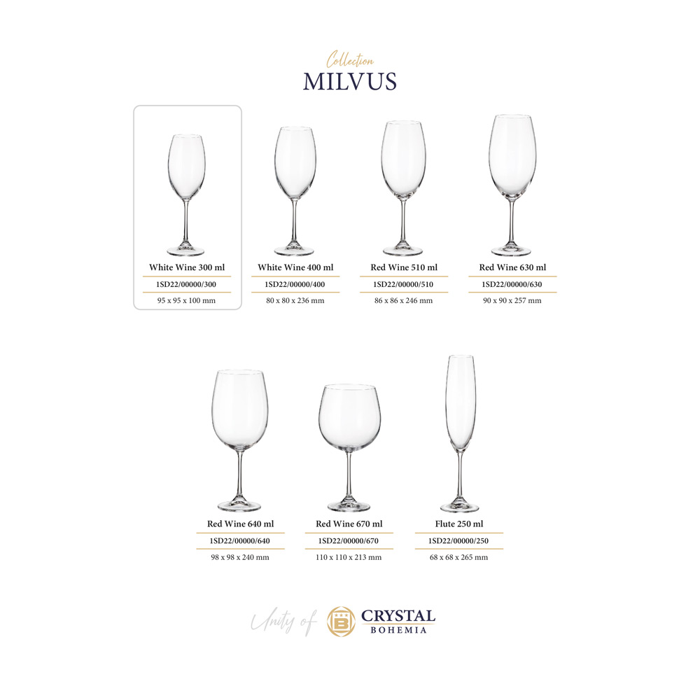 Set of 6 Bohemia Crystal Wine Glasses: 640ml Barbara