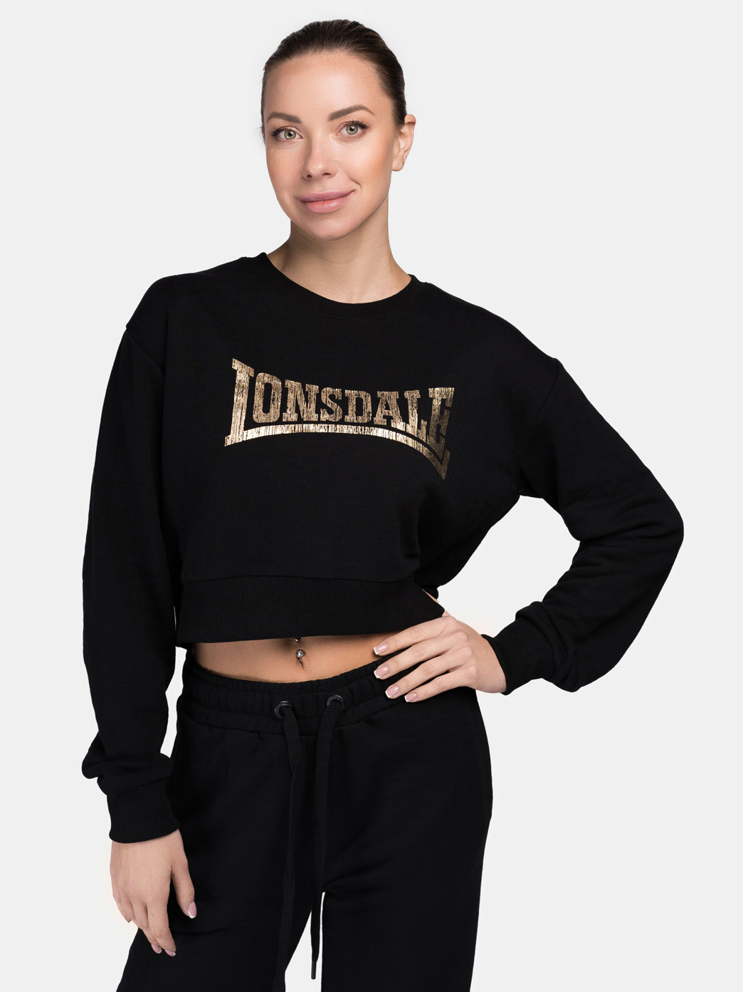 Акция на Світшот жіночий Lonsdale 117396-1530 L Чорний/Золотий з принтом от Rozetka