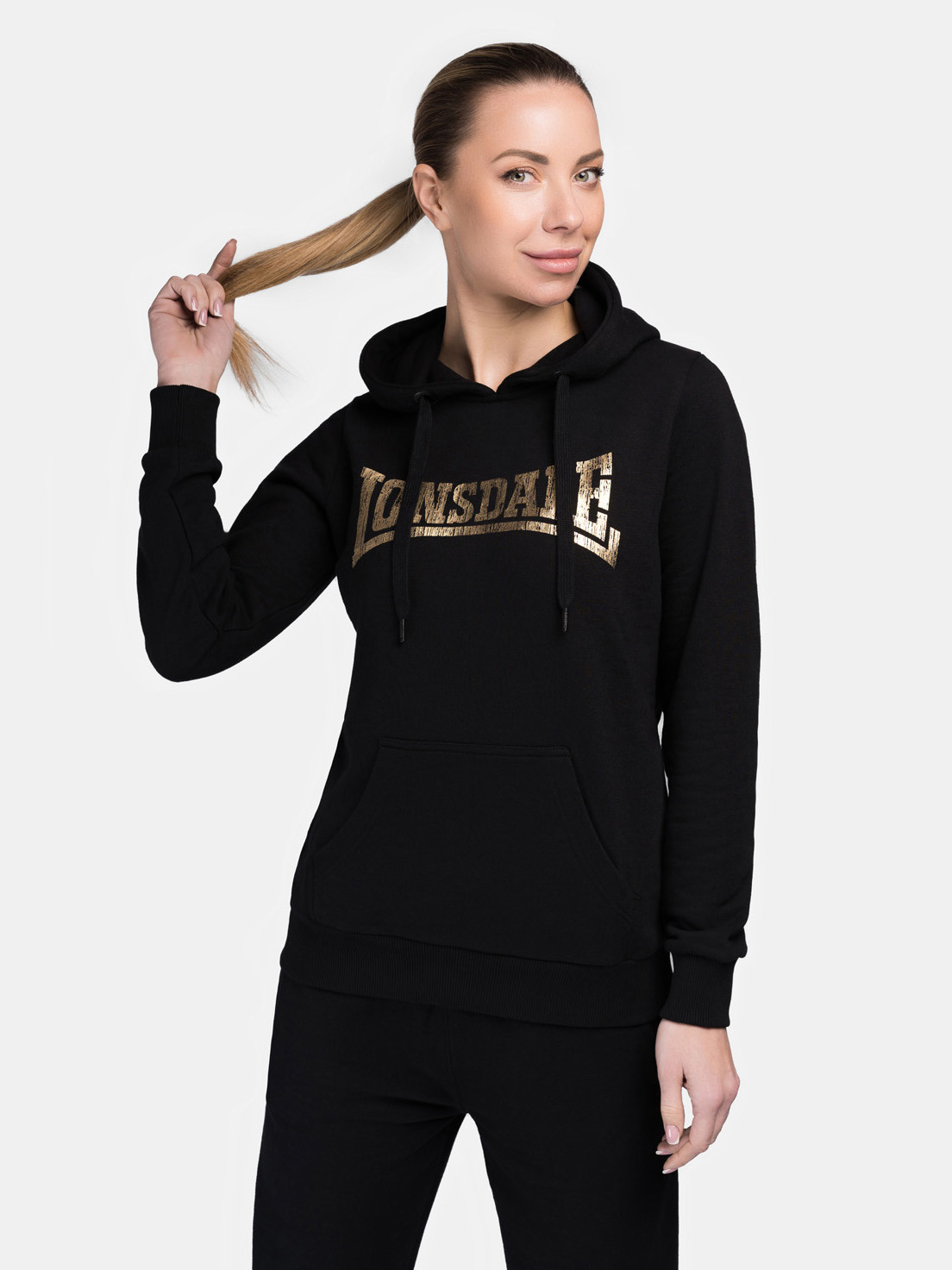 Акция на Худі жіноче Lonsdale 117397-1530 XS Black/Gold от Rozetka