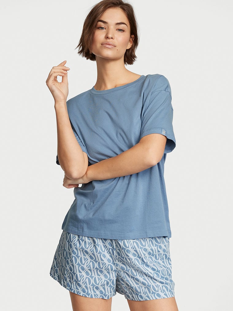 Акція на Піжама (футболка + шорти) жіноча великих розмірів бавовняна Victoria's Secret 11065669 XXL Синя від Rozetka
