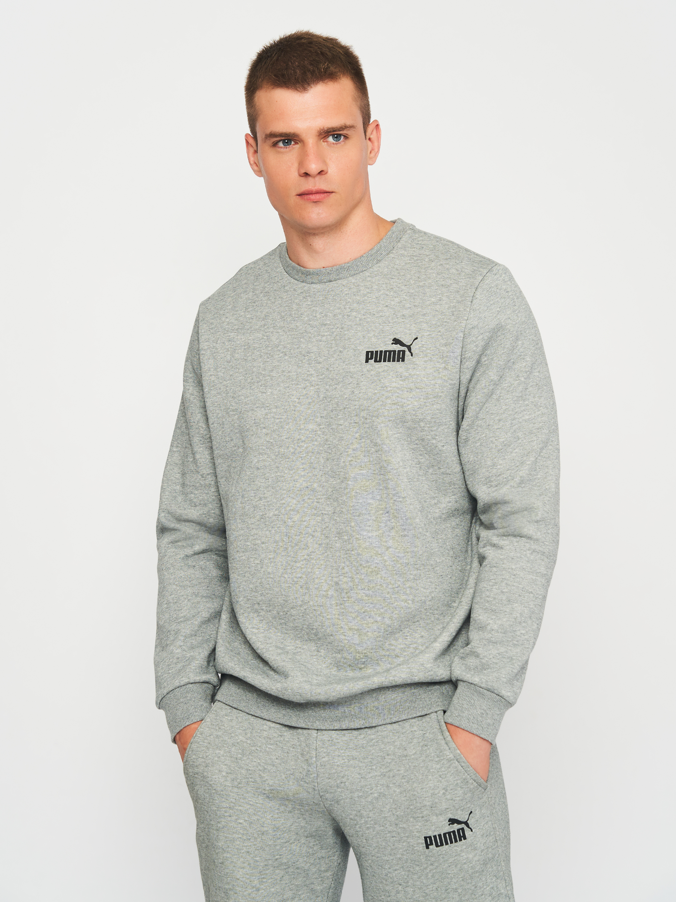 Акція на Світшот на флісі чоловічий Puma ESS Small Logo Crew 58668203 XXL Medium Gray Heather від Rozetka