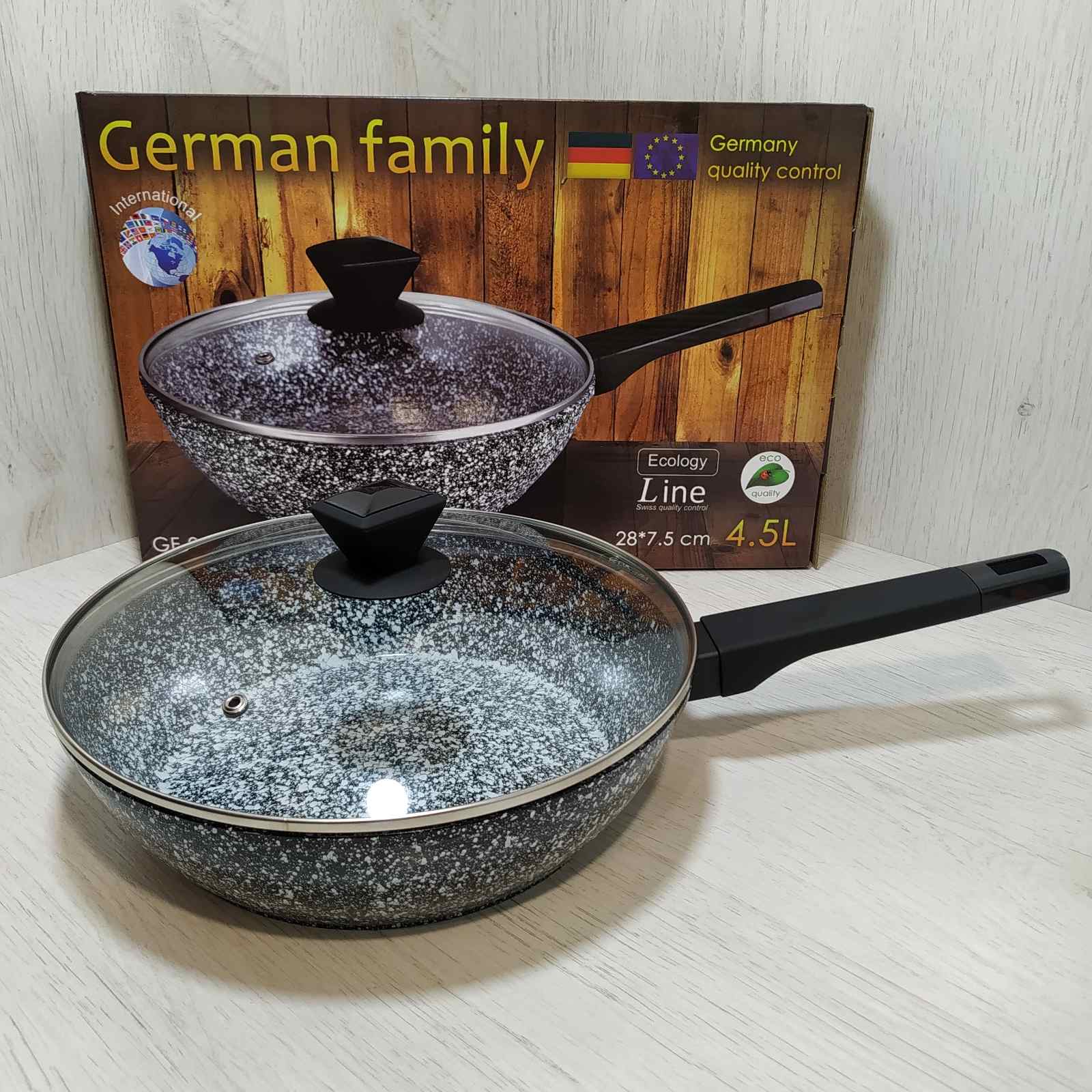 

Сковорода гранитная 28 см 4,5 л с крышкой German Famili GM-28-051