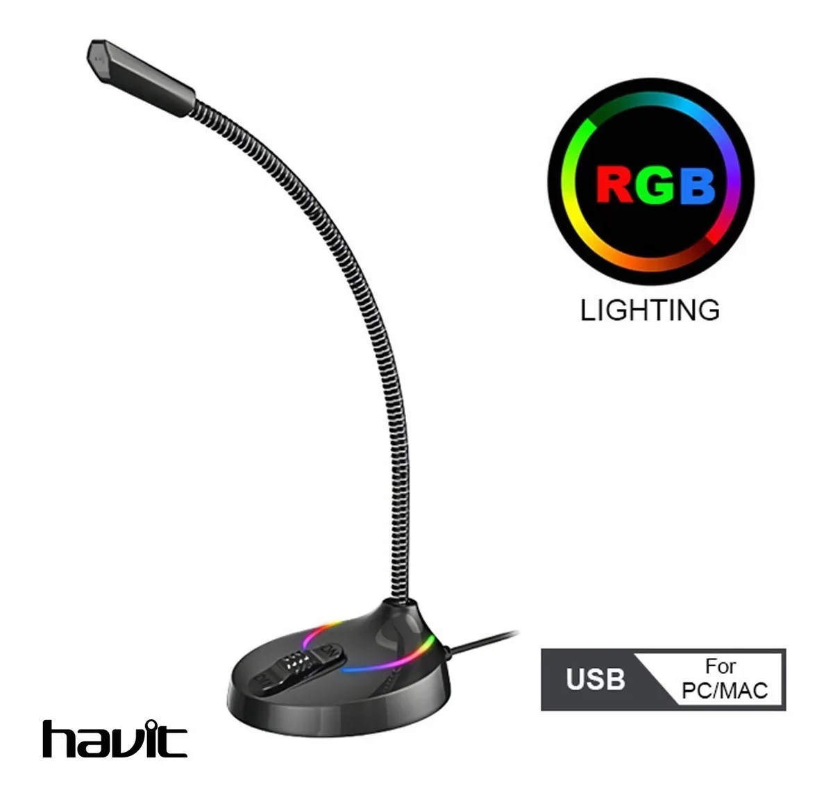 

Микрофон настольный проводной HAVIT HV-GK55 RGB (7 цветов) Black