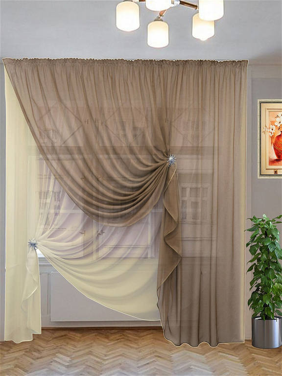 

Тюль вуаль двойной Jolie maison Шифон 250х280см Бежево-кофейный