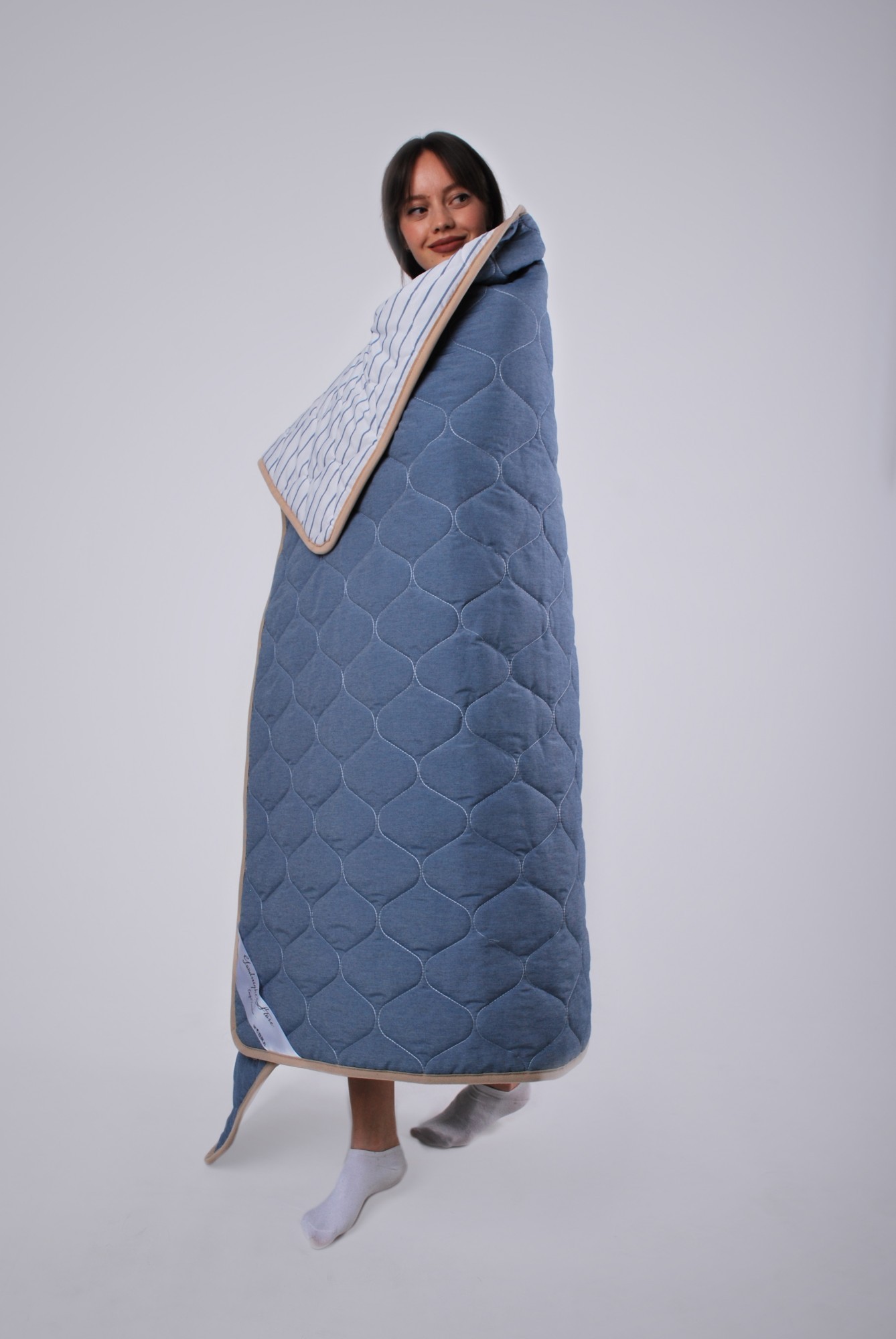 

Ковдра Goodnight.Store Легка (надлегка): 220х200 см колір Синій / Білий у смужку