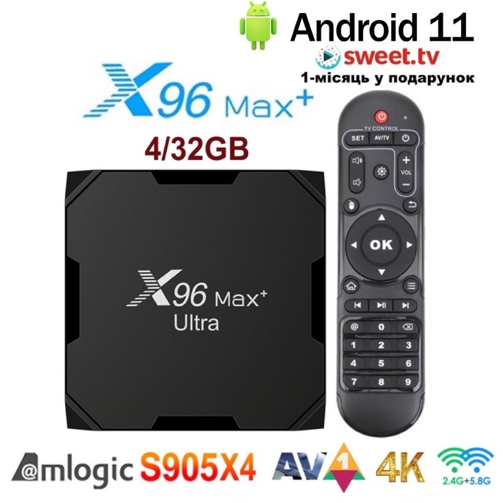 Смарт ТВ Приставка X96 MAX+ Ultra 4/32GB Android 11 Amlogic S905X4 X96 ...