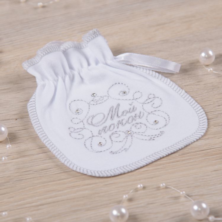 

Мішечок BetiS "Мой локон" аксесуар для хрещення 100% бавовна Білий/срібло Інтерлок 27081970