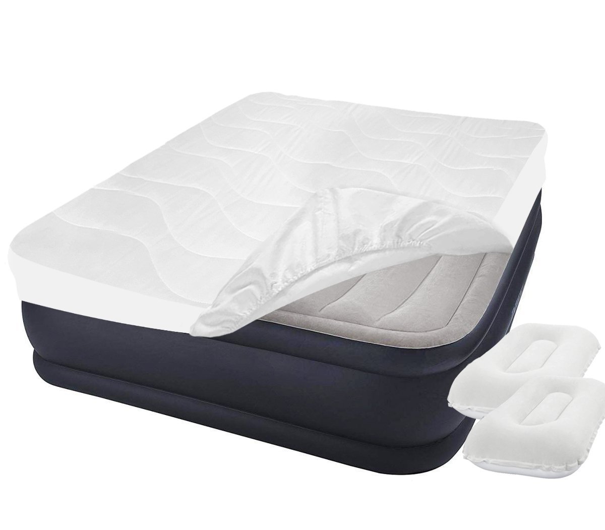 

Двуспальная надувная кровать Intex 64136-3 Deluxe Pillow Rest Raised Bed со встроенным электронасосом, 2-мя подушками и наматрасником 152 x 203 x 42 см Серая (RT-64136-3)