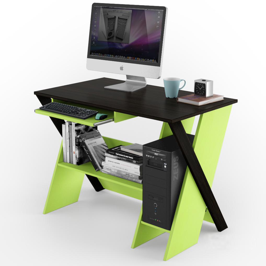 

Стол компьютерный из ЛДСП Comfy Home Zhuk Zeus венге + зеленый