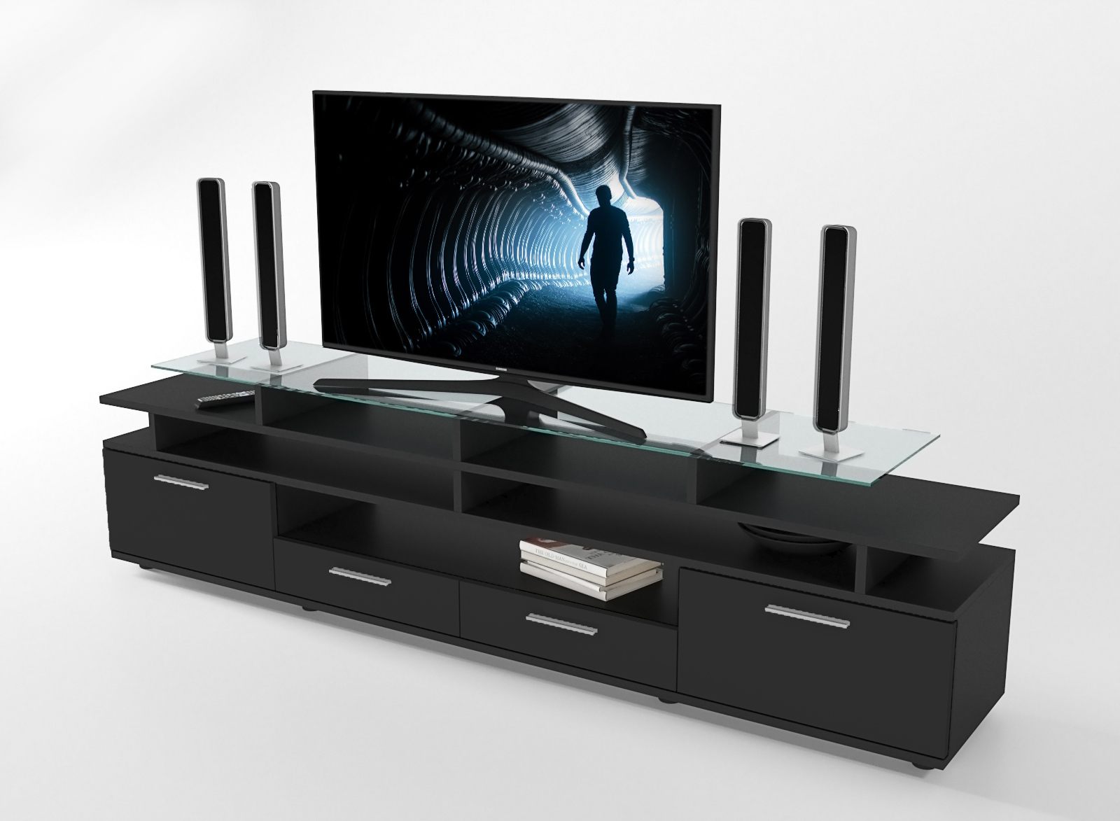

Тумба под телевизор в гостиную из ламинированной ДСП Comfy Home Cinema черный Zeus