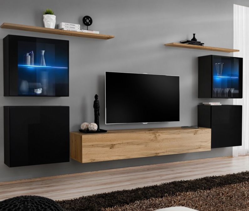 

Гостиная стенка из ДСП/МДФ Switch XIV ASM Meble Польша Дуб Вотан/Черный