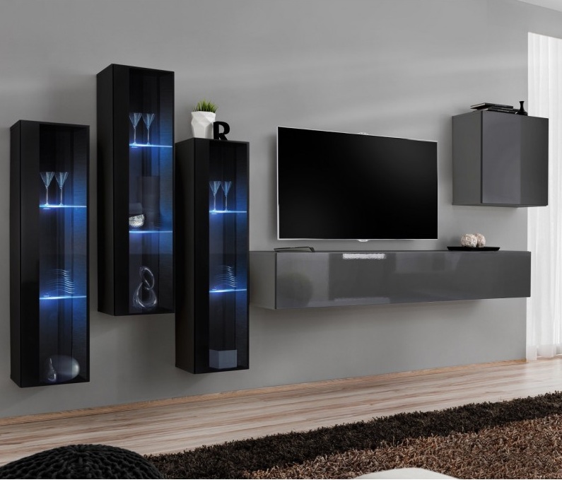 

Гостиная стенка из ДСП/МДФ Switch XIII ASM Meble Польша Графит/Черный