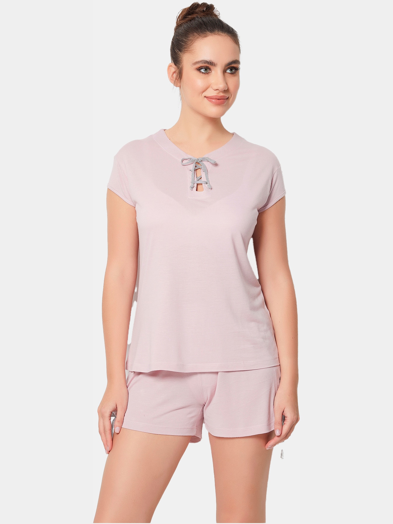 Акция на Піжама (футболка + шорти) жіноча DoReMi 002-000502 S/M Брудно-рожева от Rozetka