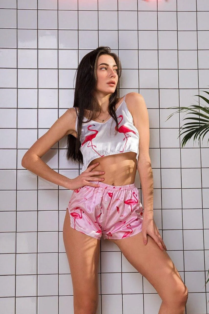 

Женская пижама Beautiful Pajamas из шелка Армани Flamingo L Розовый с белым