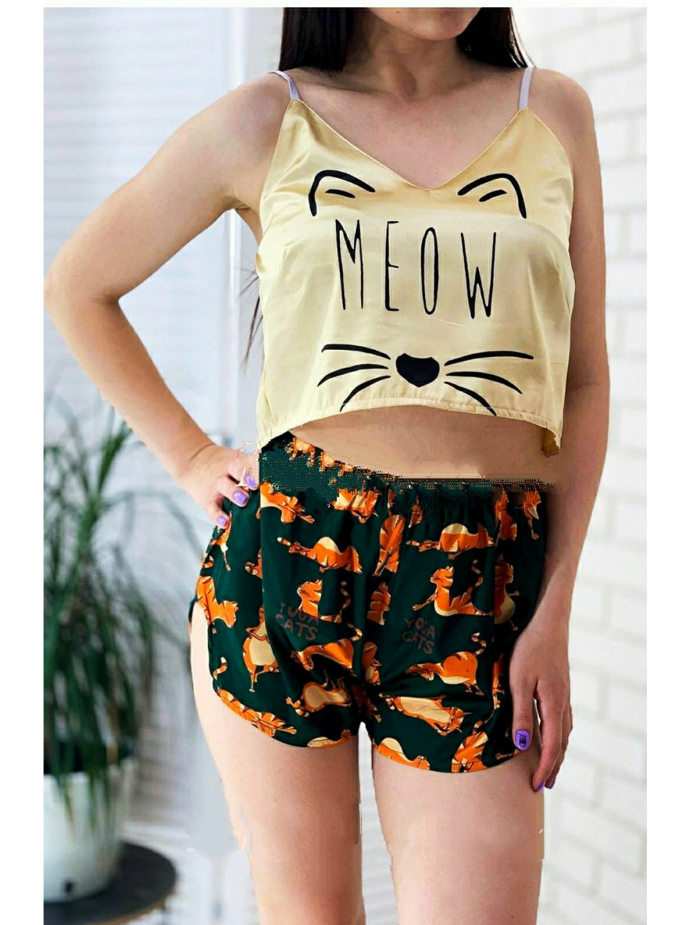 

Женская пижама Beautiful Pajamas из шелка Армани Мяу M