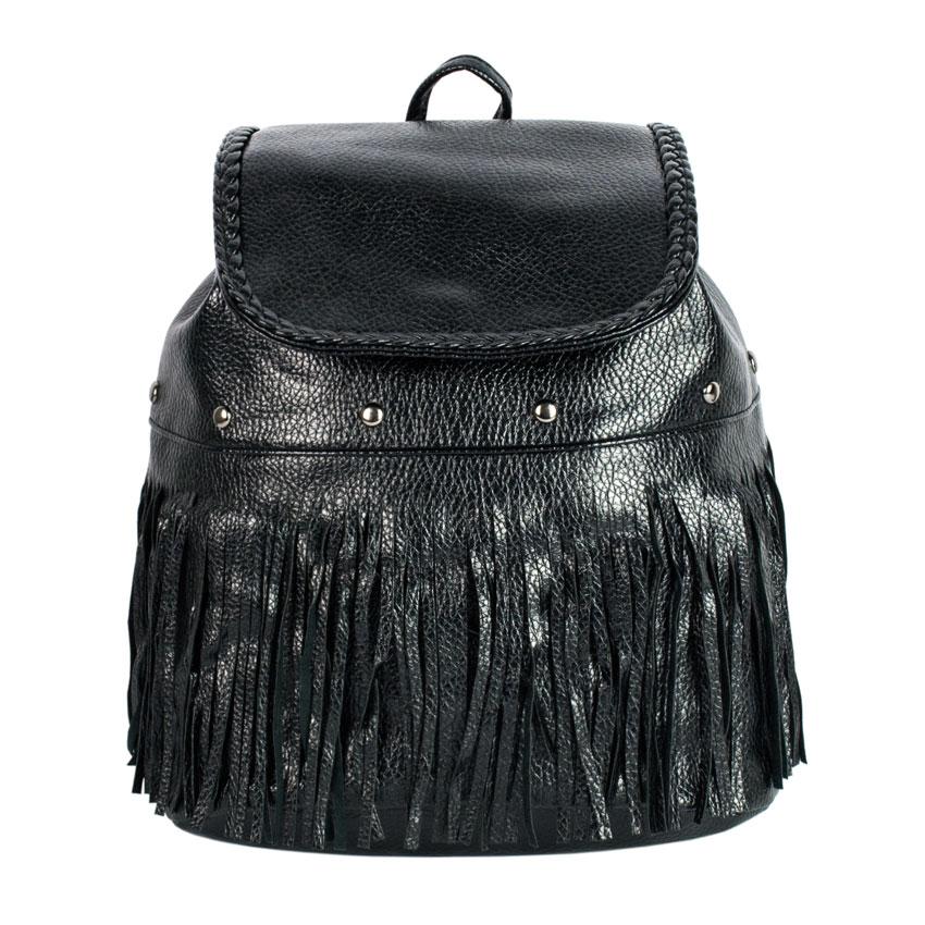 

Рюкзак городской BackPack Заклепки Бахрома Кожзам 33x28x15 см Чёрный