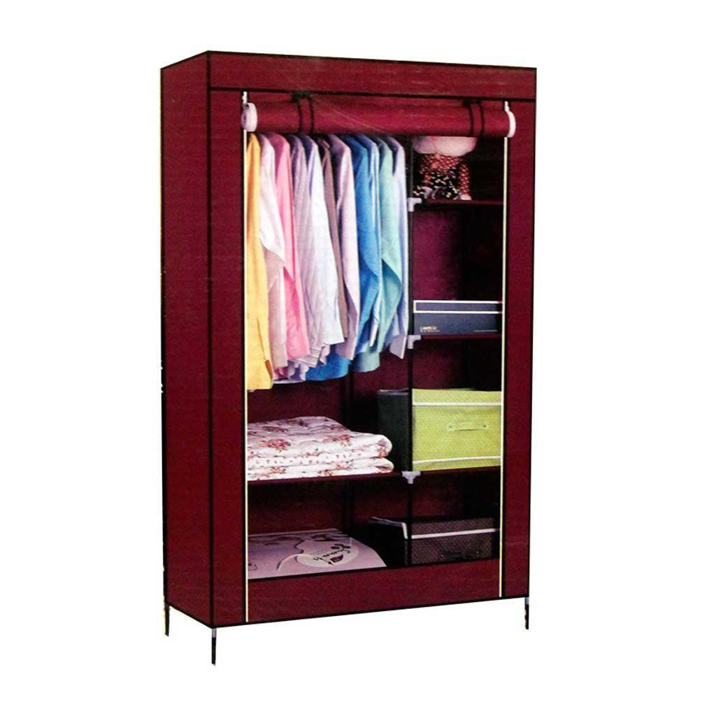 

Складной тканевый шкаф одежды Wardrobe на 2 секции и 6 полок Бордовый ( С2863)