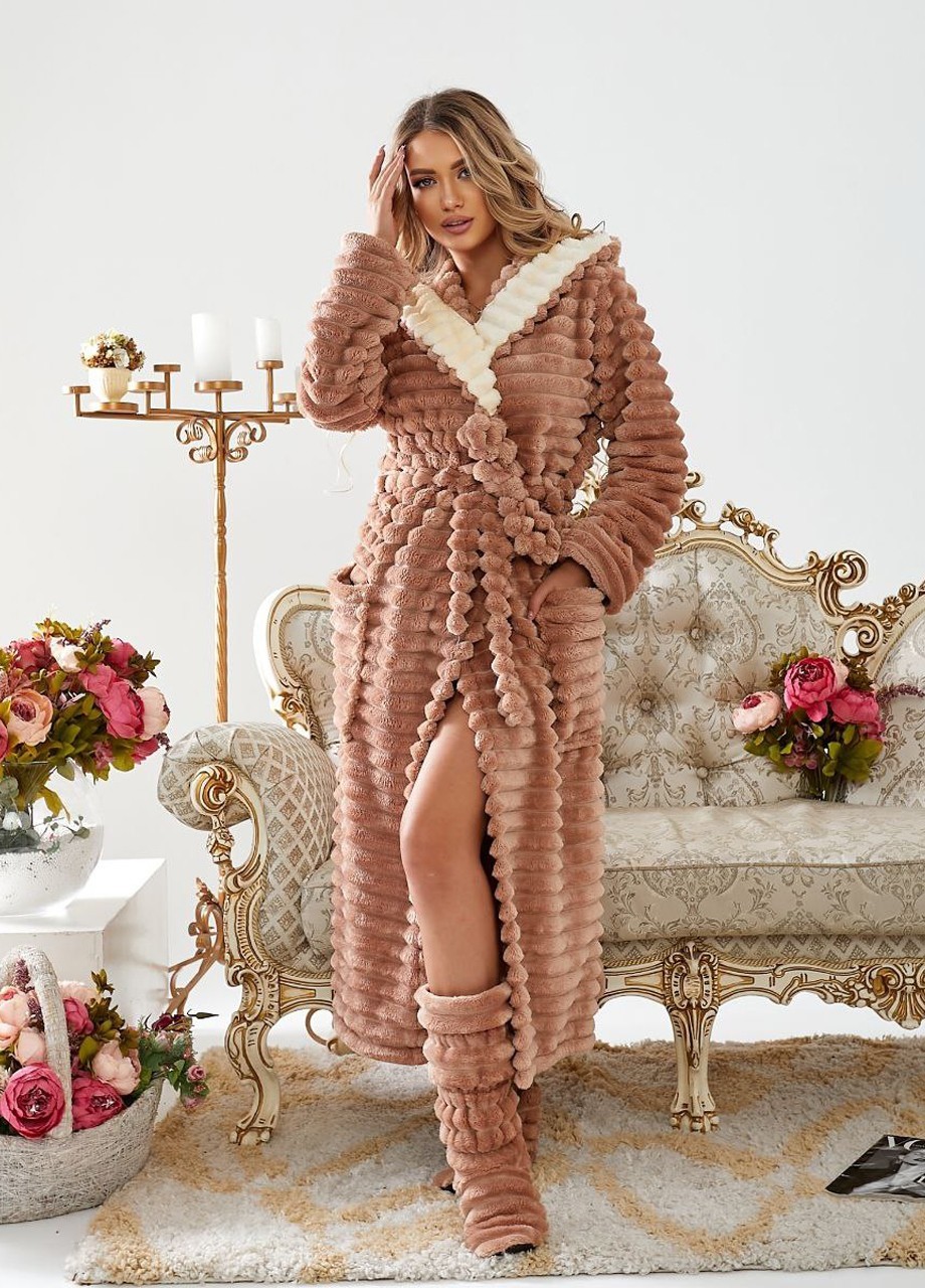 Махровый женский халат с сапожками 833192 L-2XL (50-54) Мокко от ...
