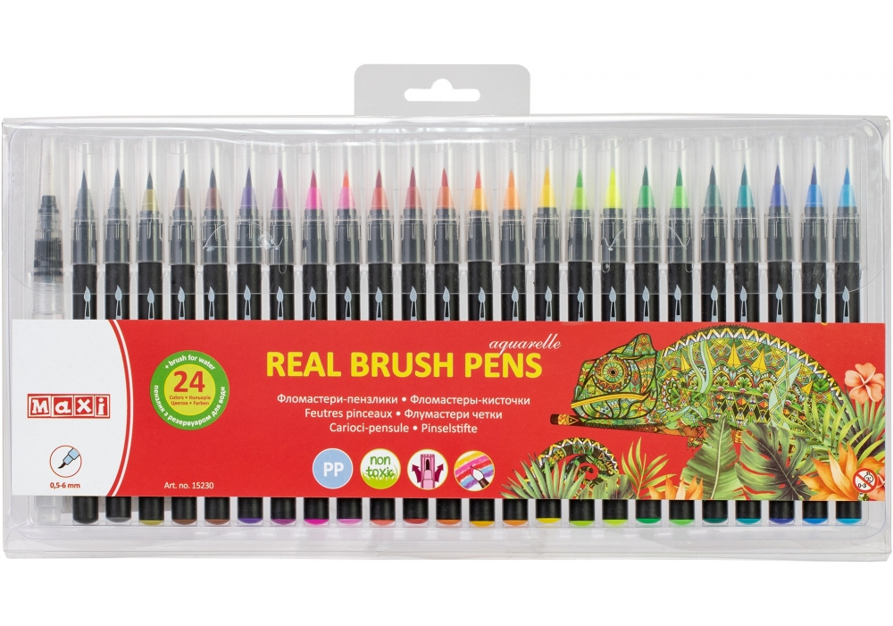 Фломастери-пензлики REAL BRUSH акварельні, 24 кольори, лінія 0,5-6 мм ...