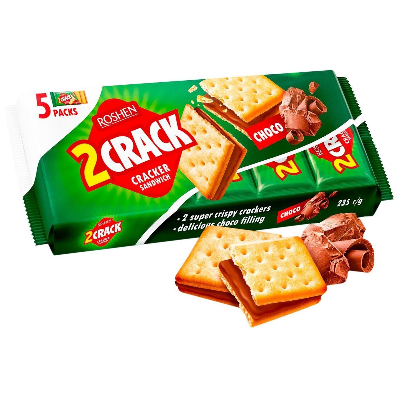 Упаковка крекеру Roshen 2 Crack з шоколадною начинкою 235 г х 14 шт ...