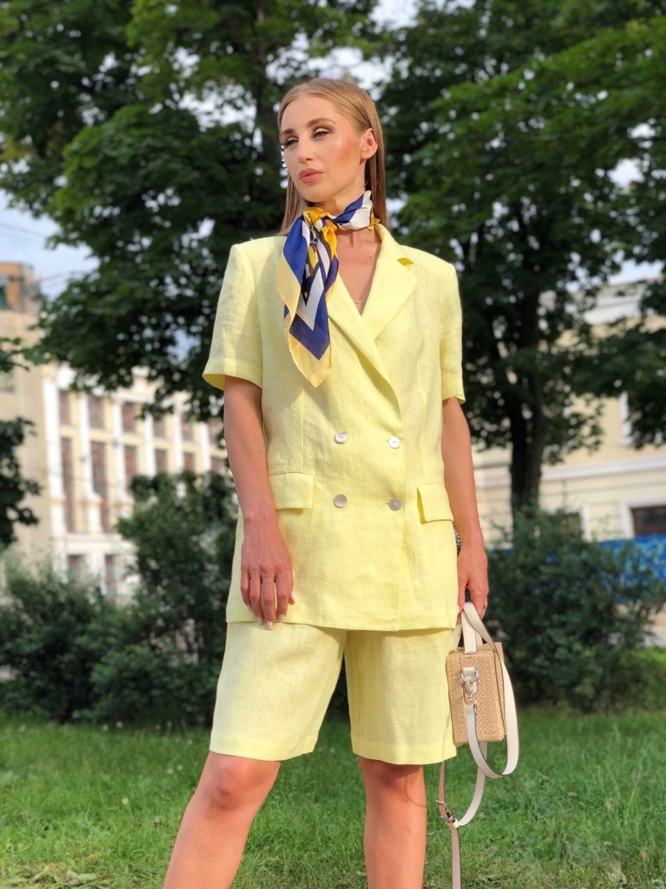 

Женский льняной классический жакет J&L CHOICE XS жёлтый