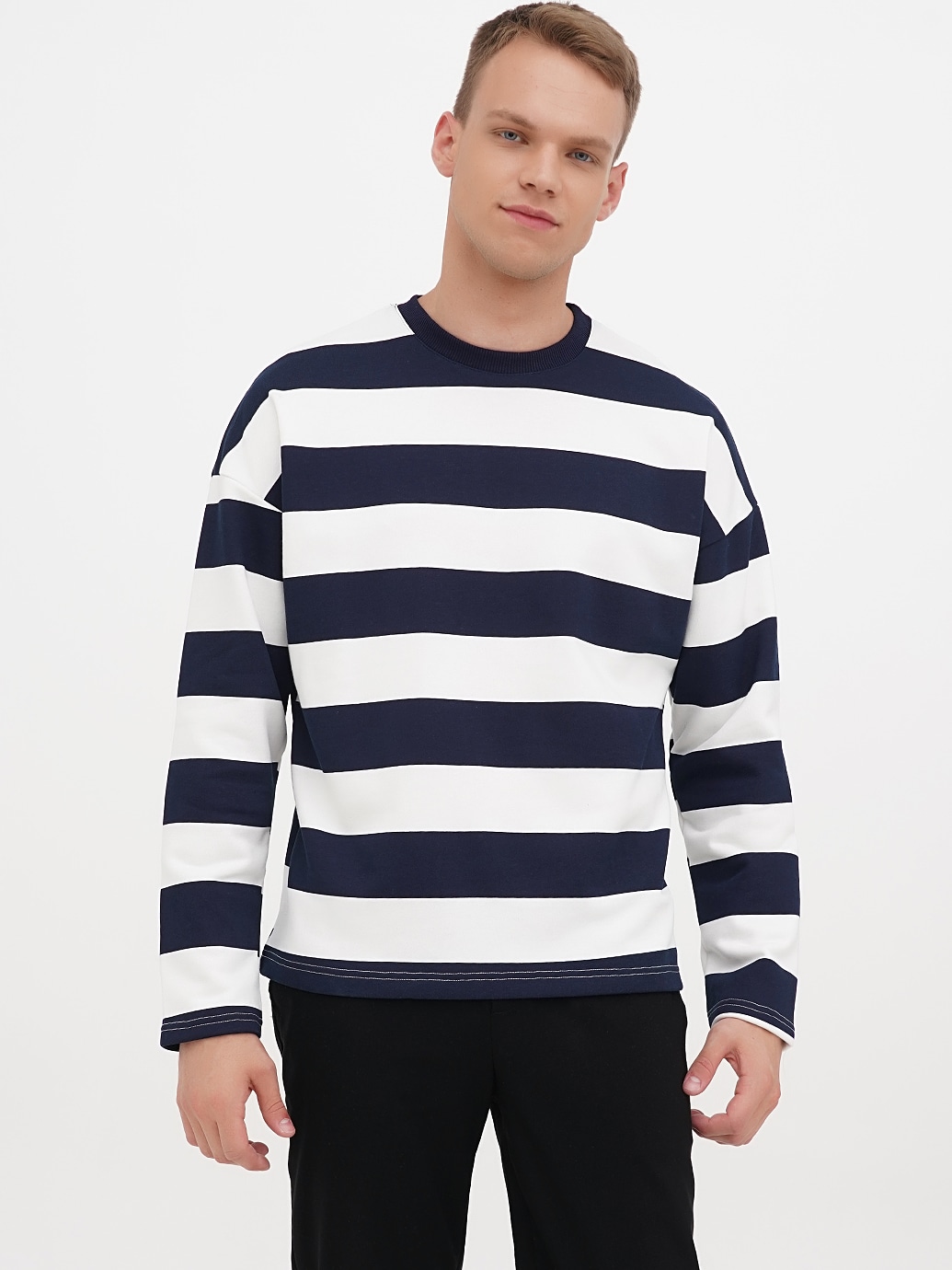 Акція на Світшот чоловічий EQUILIBRI M OD Sweatshirt Stripes S Темно-синій від Rozetka