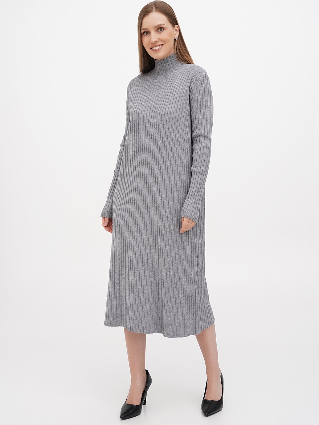 Акція на Сукня міді осіння жіноча EQUILIBRI JO Dress Rib One Size Grey від Rozetka