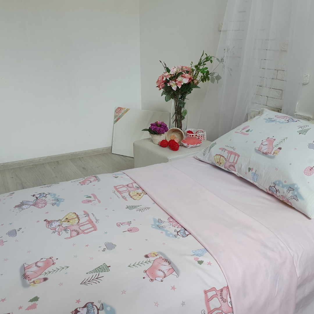 

Комплект постельного белья Сон-тра Принцесса для девочки 60х120 см Розовый с белым