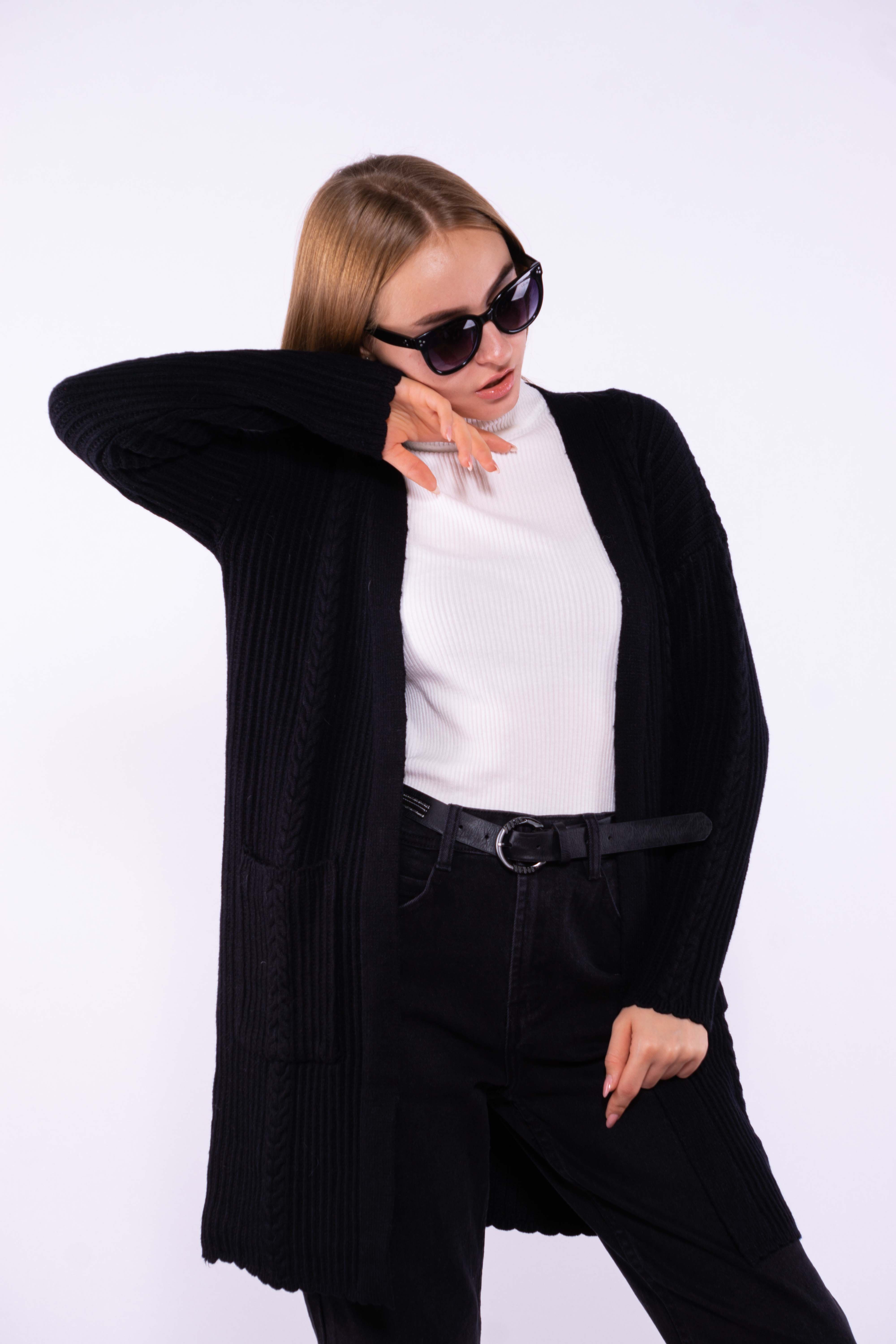 

Кардиган женский комбинированной вязки Time of Style 184P7068 S/M Черный