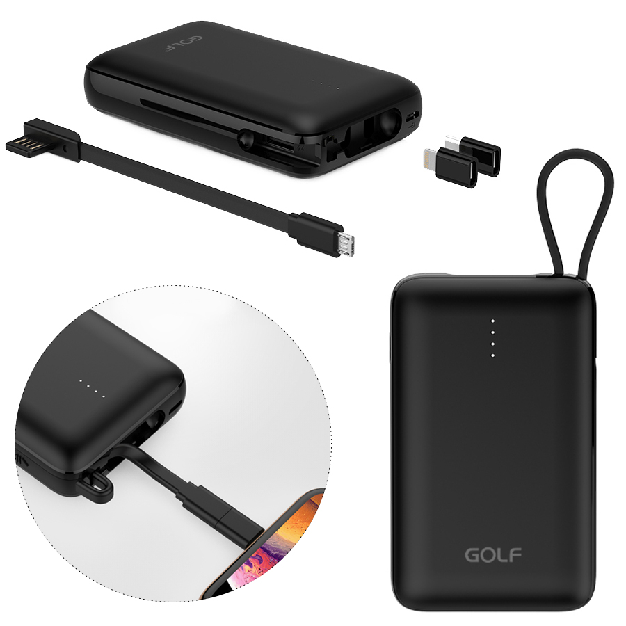 

Внешний аккумулятор Power Bank для телефона смартфона + переходники (Type C, Lightning, MicroUSB) Golf G74 10000mAh Black