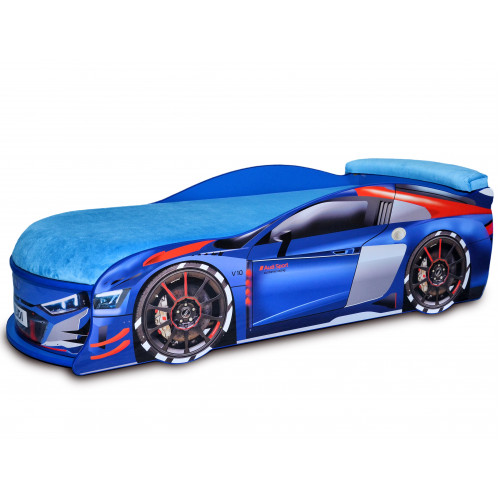 

Кровать машина Audi Turbo синяя 70х150 ДСП без подъемного механизма матрас голубой