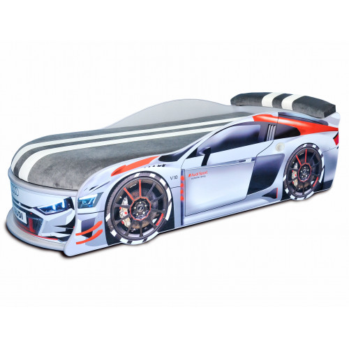 

Кровать машина Audi Turbo серая 80х180 ДСП с подъемным механизмом матрас Спорт темно-серый
