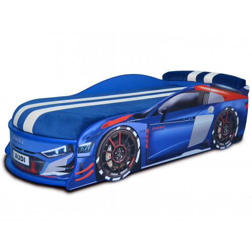 

Кровать машина Audi Turbo синяя 70х150 ДСП с подъемным механизмом матрас Спорт синий