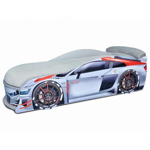 

Кровать машина Audi Turbo серая 80х180 ДСП с подъемным механизмом матрас светло-серый