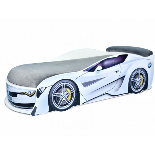 

Кровать машина BMW Turbo белая 70х150 ДСП с подъемным механизмом матрас темно-серый