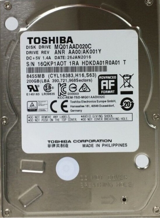 

Жесткий диск для ноутбука 2.5" 200GB TOSHIBA (MQ01AAD020C)