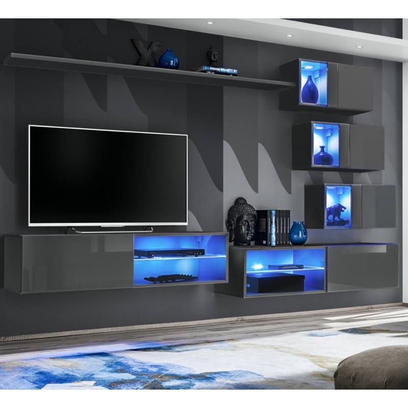 

Гостиная стенка комплект из ламинированной ДСП и стекла Switch XXIV ASM Meble Графит