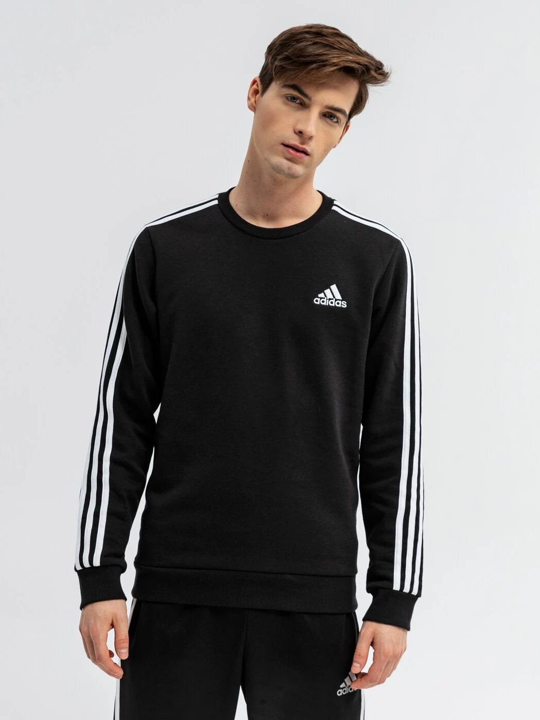 Акція на Світшот утеплений чоловічий Adidas 3 Stripe Fleece Sweater GK9106 M Чорний (4064045348394 ) від Rozetka