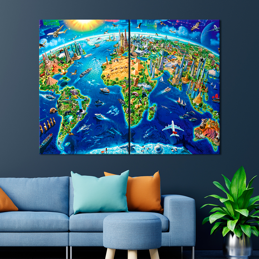 Картина карта картина в спальню офис Карта мира для туриста 165x122 см ...