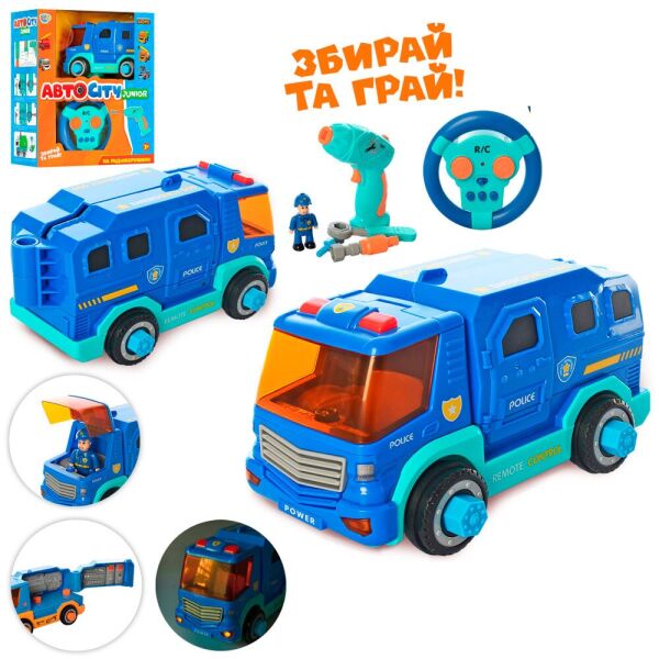 

Конструктор машинка на шурупах Limo toy ,полиция 19 см,фигурка,инструменты, на батарейке (KB 029 )