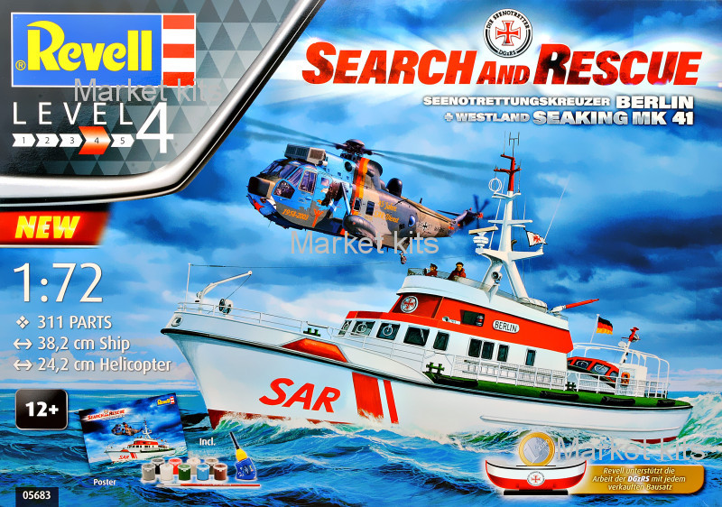 

Подарочный набор с спасательным катером "Arkona" и вертолет Sea King mk 41 ур 4 м 1:72 Revell (RVL-05683)