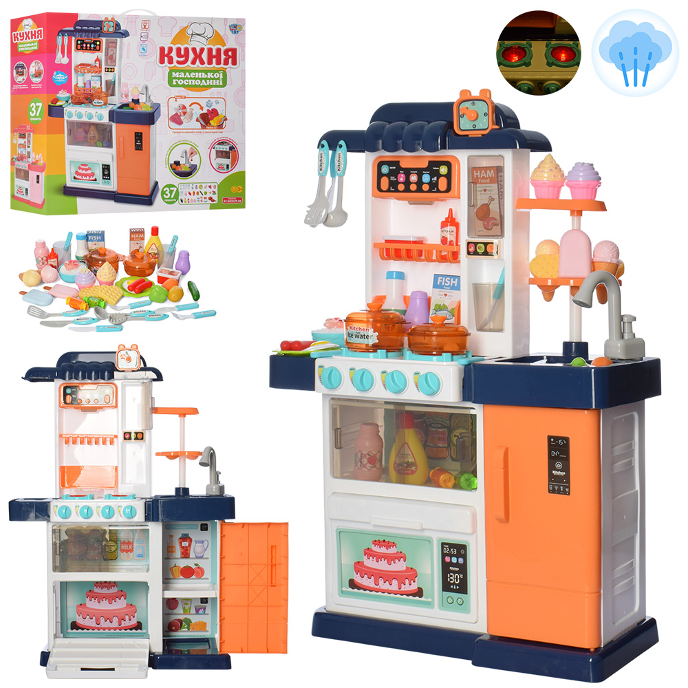 

Кухня Limo Toy WD-P35, 43 предмета, мойка, духовка, продукты, посуда, холодный пар, продукты меняют цвет, течет вода