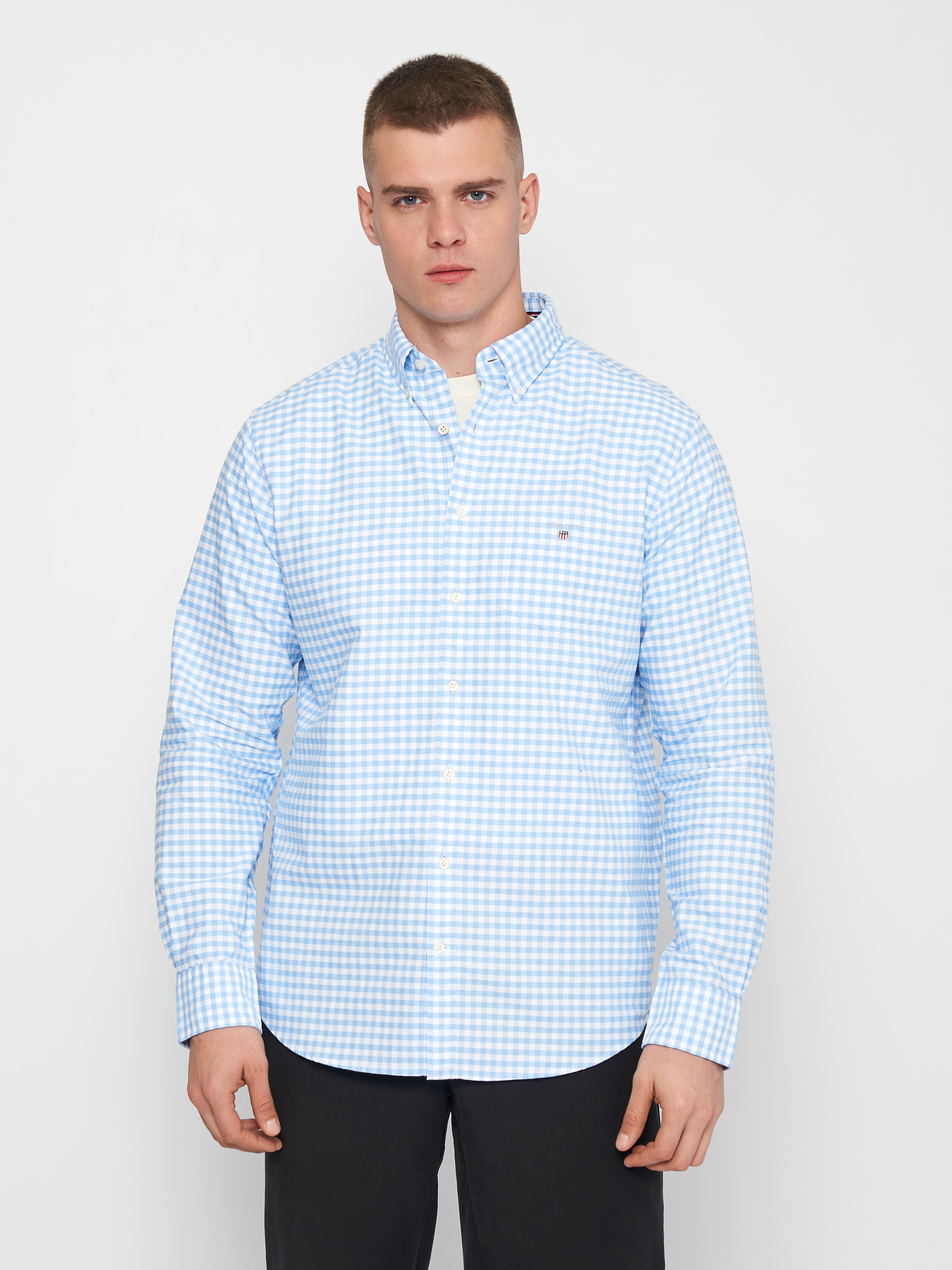 Акція на Сорочка чоловіча GANT Oxford Gingham Reg 3041500 L Capri Blue від Rozetka