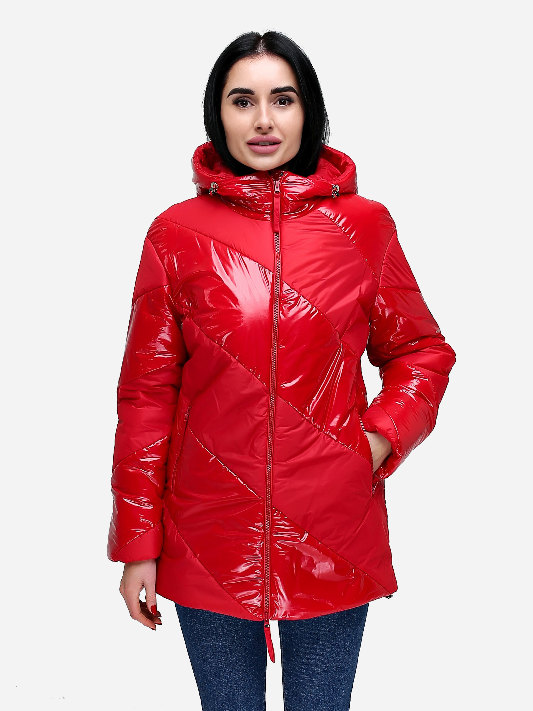 Акція на Куртка демісезонна з капюшоном жіноча Favoritti В-1301 Лак Тон 7 52 Червона від Rozetka