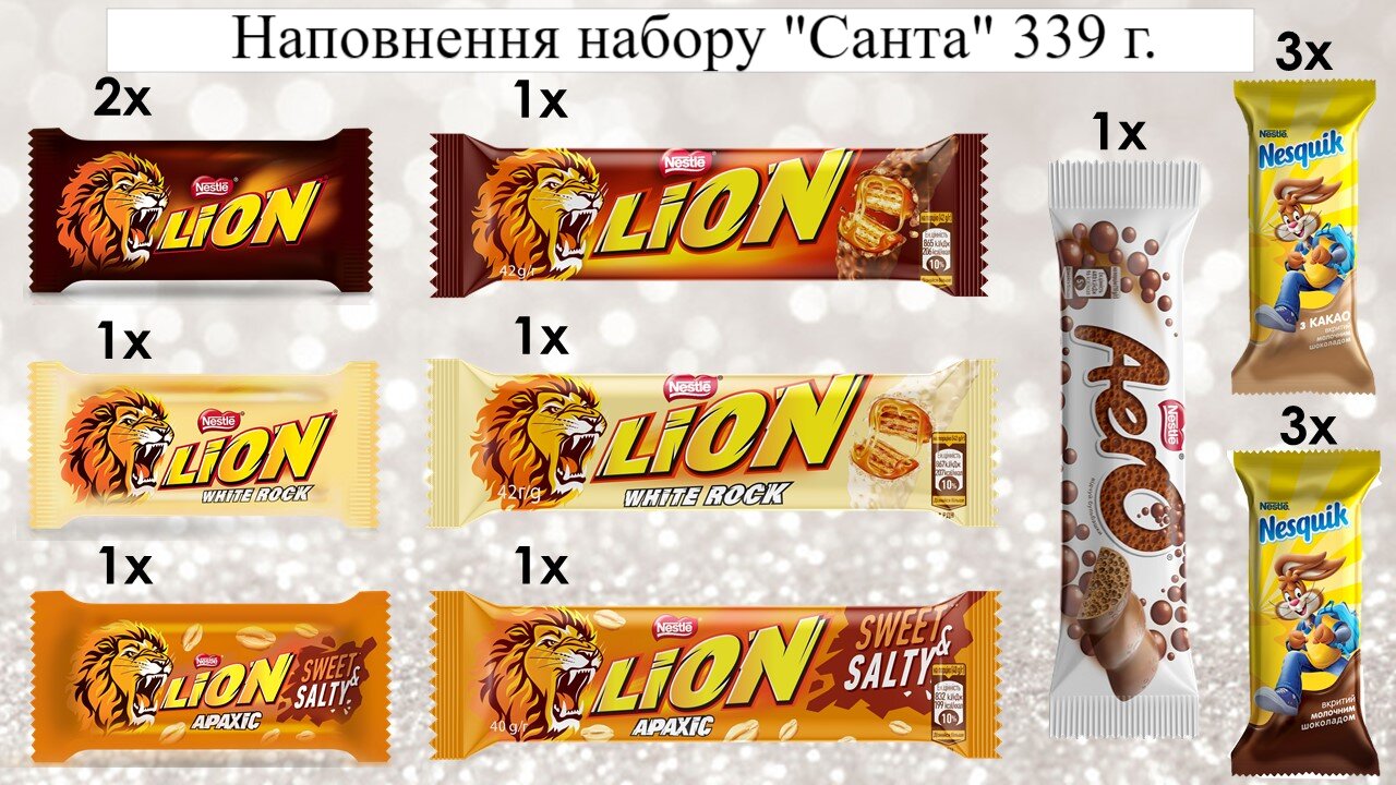 Новогодний подарочный набор конфет Nestle Lion Nesquik Aero Санта 339 г  (8445290520531) – купить в Украине - ROZETKA. Цены на Новогодний подарочный  набор конфет Nestle Lion Nesquik Aero Санта 339 г (8445290520531)