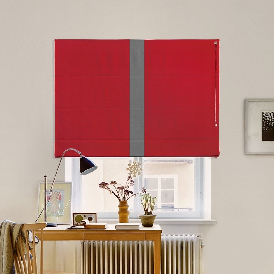 

Римская штора с кантом по центру система Classic InHt Джуси велюр Красный/Антрацит 130х160 см